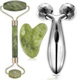 Morvika Jade Roller & Gua Sha Tool 100% Natural Himalayan Stone For Face Neck Healing Ma Face Massager, 3D Massager Face Body Massager