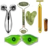 Morvika T Massager, Jade Roller With Gausha, 3D Massager, Aloe Vera Eye Mask T Gold Vibration Massage, 3DRoller With Jade Roller Massager, Aloe Vera Eye Mask Massager