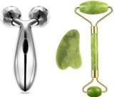 The Moon Impex 3D Y Shape Aluminium Microcurrent Face Platinum Roller, Jade Roller Gua Sha Tool 100% Natural Himalayan Stone For Face Neck Healing Ma Face Massager