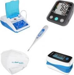 Accusure Combo Health Kit BP Machine Pulse Oximeter Thermometer N95Mask Compressor Nebulizer