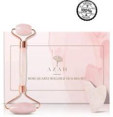 Azah Pink Jade Roller Rose Quartz Face Roller & Gua Sha Set| Massager for Face, Eye, Neck 100% Natural Massager