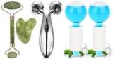 Flyder 2 Psc.Ice Crystal Ball, 1 Psc.3D Massager, 1 Psc.Jade Stone Roller Gau Sha Jade Roller Anti Aging 100% Natural Stone, 3D Massager, Ice Globs Massager