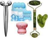 Morvika Natural Stone Jade Roller With Gausha Tool, 2 In 1 Ice Roller, 3D Face Roller Massager, Octopus Brush Massager