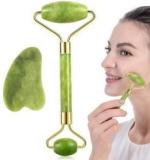 Wuxxa Gua Sha Set And Green Jade Roller Jade Roller And Gua Sha Set Roller And Gua Sha Set For Beautiful Skin Detox Facial Body Eyes Neck Massager Tool Reduce Wrinkles Aging Original Natural Jade Stone Massager