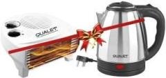 Qualet 2 L Super Combo Glitter Super Efficient Electric Kettle & Dazzler 2000 W Fan Room Heater (Silver)