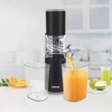 Borosil Juicer Easy Juice Cold Press Slow Juicer 130 Juicer Mixer Grinder 2 Jars, Black, Transparent