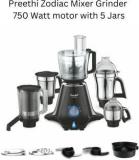 Preethi ZODIAC MG 218 750 Juicer Mixer Grinder 5 Jars, Black