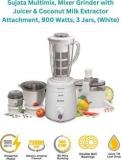 Sujata 'S MULTIMIX With Juicer Attachment, Coconut Milk Extractor, Dry Grinding And Chutney Grinding 900 Juicer Mixer Grinder 3 Jars, White