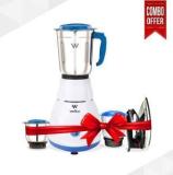 Wellus Mixer Grinder & 1000 W Dry Iron Super Combo 500 W Juicer Mixer Grinder 3 Jars, White, Blue