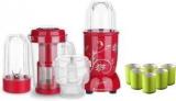 Wonderchef Nutri Blend CKM + Servin Glass Set 400 Juicer Mixer Grinder With Serving Glass Set 3 Jars, Red