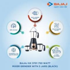 Bajaj GX 3701 750 W Mixer Grinder 3 Jars, Black, Gold