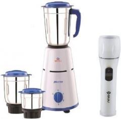 Bajaj Mixer Grinder Combo With Chamak Tourch Pluto 500 W Mixer Grinder 3 Jars, White, Blue