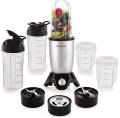 Cookwell Push + Knob Bullet 600 Juicer Mixer Grinder 5 Jars, Silver and Black