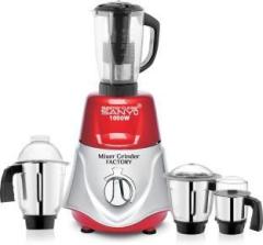 Masterclass Sanyo 1000 watts Rocket Mixer Grinder with 3 Stainless Steel and Juicer Jars Chutney Jar, Liquid Jar, Dry Jar and Juicer Jar MGFF81 1000 Mixer Grinder 4 Jars, REDSILVER