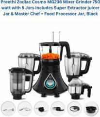 Preethi Zodiac Cosmo Super Extractor juicer Jar & Master Chef + Food Processor Jar MG 236 750 Juicer Mixer Grinder 5 Jars, Black