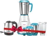 Qualet Super Combo Glitter Electric Kettle 2 L, Silver & Sapphire 4 Jar 750 Mixer Grinder 4 Jars, White & Blue