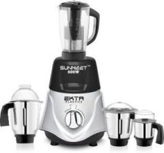 Sunmeet 600 watts Rocket Mixer Grinder with 3 Stainless Steel and Juicer Jars Chutney Jar, Liquid Jar, Dry Jar and Juicer Jar 600 Mixer Grinder 4 Jars, BLACKSILVER