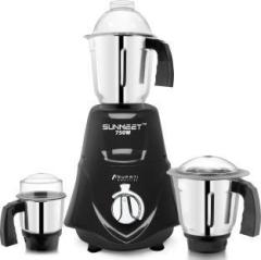 Sunmeet 750W Rocket Mixer Grinder with 3 Jars Chutney, Liquid and Dry Jar, TR23 ROCKET 3 Steel Jars 750 Mixer Grinder 3 Jars, Black