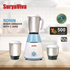 Suryaviva Ronin Mixer Grinder 500 watt 500 Mixer Grinder 3 Jars, Blue and White