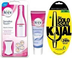 Veet Electric+Hair Removal Cream Sensitive Skin 100g+Maybelline Collosal Kajal Cordless Trimmer