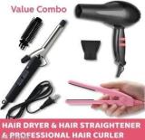 Willa Combo Pack Of 3 Dryer 1800W, Curler 522 Hair Straightener, Hair Curler Hair Dryer