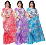 Pack Of 3 SVB Sarees Multicolor Art Silk Block Print Sa