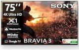 Sony BRAVIA 3 Series 189 cm (75 inches) 4K Ultra HD AI Smart LED Google TV K-75S30B (Black)