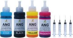 Ang Refill Ink For CanPrinter MG2570S B/C/Y/M 100 ML Each Bottle With Syringe Black + Tri Color Combo Pack Ink Bottle