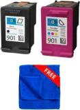 Aos 901 1set Genuine Quality With 1pcs MicroFiber Cleaning Cloth Black + Tri Color Combo Pack Ink Cartridge