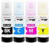 Quink 003 Ink For Epson L3110, L3150, L3250, L3252 L3115, L3116, L3101, L3210, L3215 Black + Tri Color Combo Pack Ink Bottle