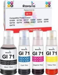 Ravaria GI 71 Ink For Canon G1020, G1730, G1737, G2020, G2021, G2060, G3020, G3730, G3770, G4770 Black + Tri Color Combo Pack Ink Bottle