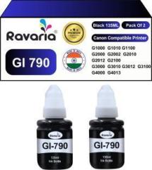 Ravaria GI 790 Ink For Canon G1000 G1010 G1100 G2000 G2002 G2010 G2012 G3000 G3010 G4000 Black Twin Pack Ink Bottle