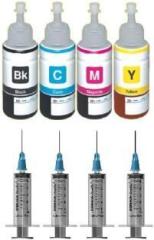 Ang Compatible Premium ink With Syringe for Canon MG2570, MG3670, MG2970, iP7270, MG2577, MG3070, MG3077, MG2470, MG2577, MG3170, MP2870, iP7270, 3170, E560 Black + Tri Color Combo Pack Ink Bottle