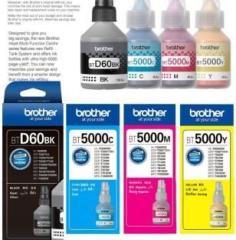 Brother BTD60BK, BT5000C, BT5000M, BT5000Y INK Black + Tri Color Combo Pack Ink Bottle