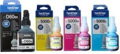 Brother BTD60BK + BT5000C, BT5000M, BT5000Y For Ink tank Printers Black + Tri Color Combo Pack Ink Bottle