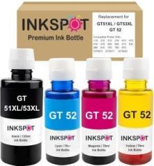 Inkspot GT51XL/53XL and GT 52 Refill Ink for HP Inktank + Smart Tank Printer Black + Tri Color Combo Pack Ink Bottle