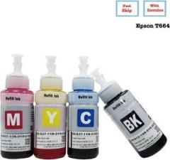 Jimigo Refill Ink for EPSON L110/L130/L210/L220/L360/L361/L365/L380/L385/L455/L485/L550/L565/L655/L1300/L1455 Pack of 4 Black + Tri Color Combo Pack Ink Bottle