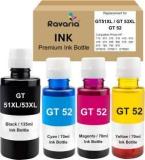 Ravaria GT51XL/53XL And GT 52 Refill Ink For HP Inktank + Smart Tank Printer Black + Tri Color Combo Pack Ink Bottle