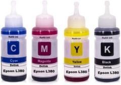 Refill Ink Epson L380 Dye Ink Compatible EcoTank Inkjet Printer Epson L130, L110, L210, L220, L310, L360, L355, L365, L380, L385, L405, L455, L485, L550, L555, L565, L605, L655, L1300 Black + Tri Color Combo Pack Ink Bottle