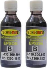 Technomine Compatible Sublimation ink, for use in Mug, cap, T shirt, key ring, photo frame, ceramic printing ink.Epson L 130, 310, 380, 800, 805, 810, 1300, 1800, 3110, 3150, 3160, 4150, 4160. Black ink pack of 2 . 100 ml per Bottle. Black Ink Bottle