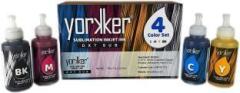 Yorkker Sublimation Inkjet Ink DXT SUB for Heat Transfer Printing on Mugs, Mobile Cases, Polyester T Shirts etc suitable for Epson Printers Like L130, L360, L361, L210, L220, L380 70 g each Black + Tri Color Combo Pack Ink Bottle