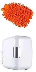 Heavenglow 4 Litres Mini Fridge Car Refrigerators Portable Cooler &Cleaning Mitten White