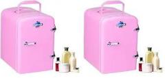 Rockwell 4 Litres Pack Of 2 Retro Mini Fridge And Warmer, AC/DC Portable Thermoelectric Cooler/Warmer For Skincare, Cosmetics, Snacks & Medicine Pink