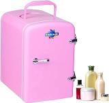 Rockwell 4 Litres Retro Mini Fridge And Warmer, AC/DC Portable Thermoelectric Cooler/Warmer For Skincare, Cosmetics, Beverage, Snacks & Medicine, Fits 6 Cans Pink