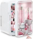 Deriko 4 Litres Mini Refrigerator & Personal Beauty Fridge With Mirrored Door, Dimmable LED Light, Thermoelectric Cooling & Warming Function, Multi Capacity For Cosmetics, Skincare & Beauty Products