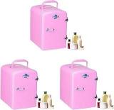 Rockwell 4 Litres Pack Of 3 Retro Mini Fridge And Warmer, AC/DC Portable Thermoelectric Cooler/Warmer For Skincare, Cosmetics, Snacks & Medicine Pink