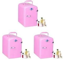 Rockwell 4 Litres Pack Of 3 Retro Mini Fridge And Warmer, AC/DC Portable Thermoelectric Cooler/Warmer For Skincare, Cosmetics, Snacks & Medicine Pink