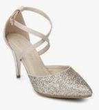 Addons Golden Criss Cross Glitter Ankle Strap Stilettos women