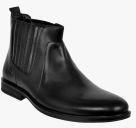 Allen Cooper Black Leather Mid Top Boots Men