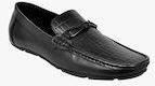 Allen Cooper Black Leather Regular Loafers Men